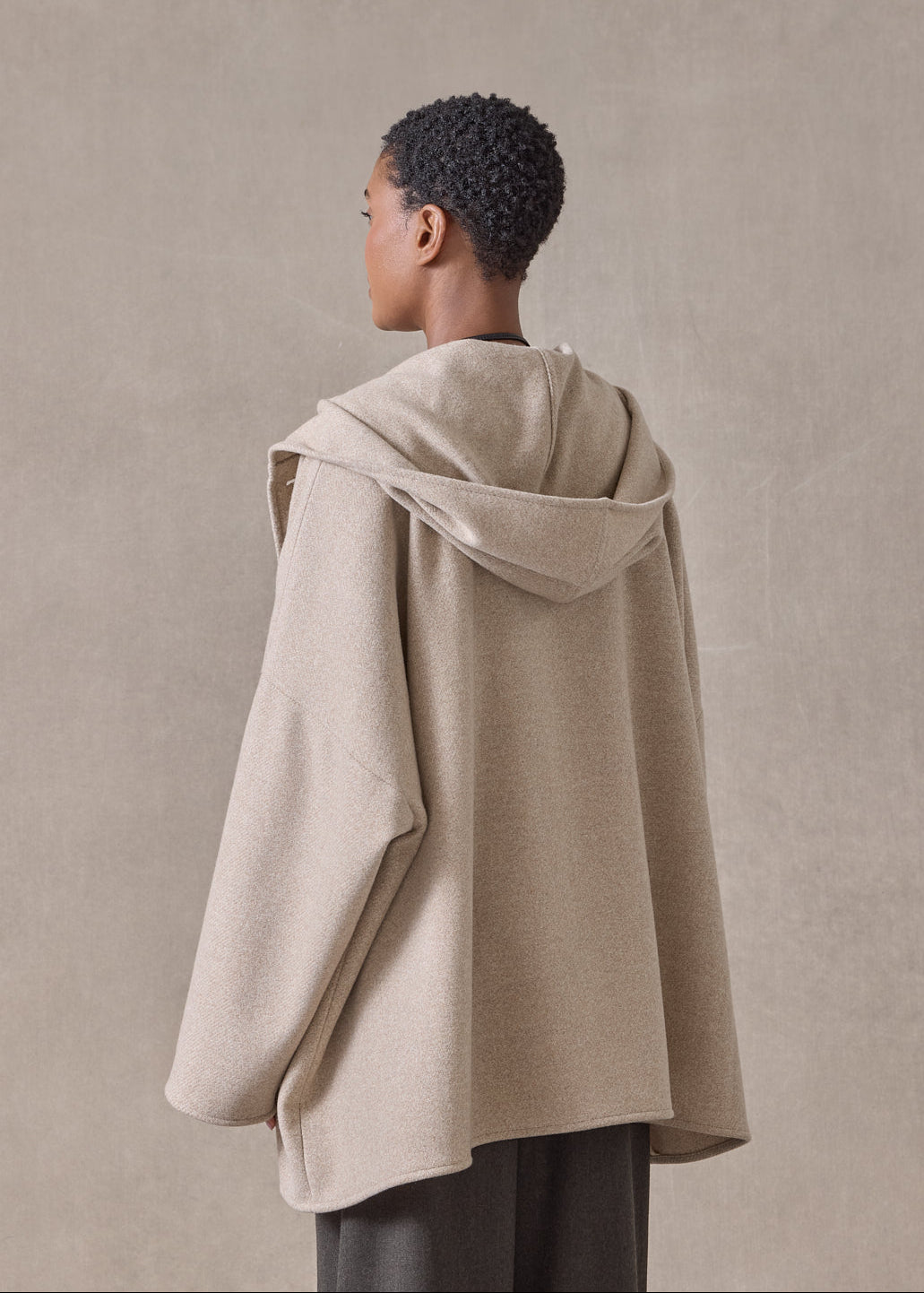wool cashmere hooded coat - long (oatey)