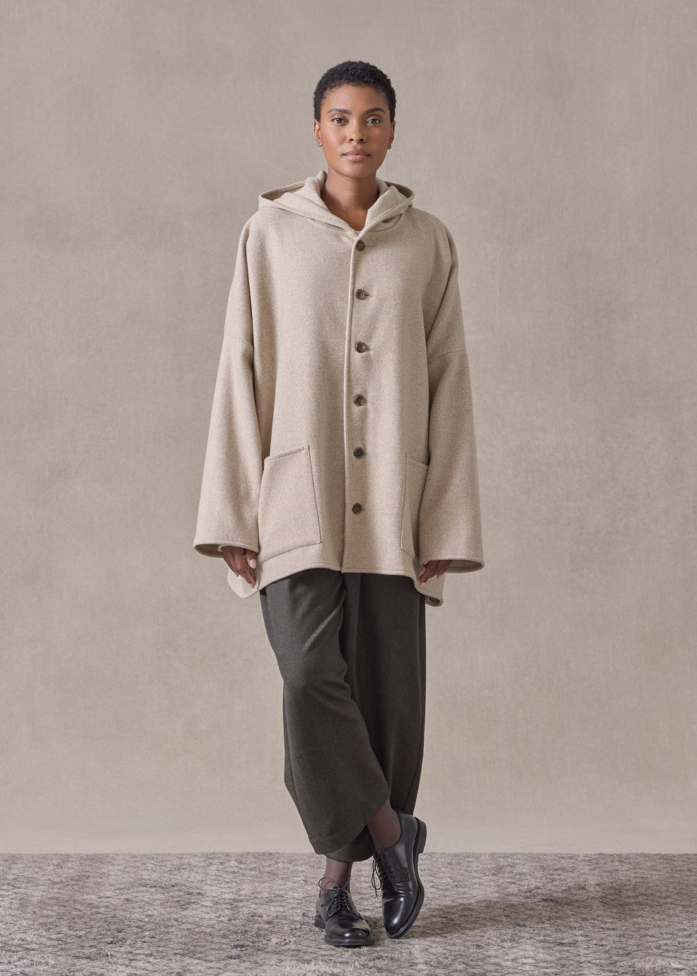 wool cashmere hooded coat - long (oatey)