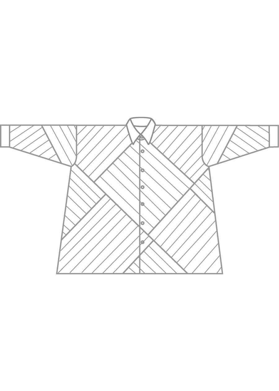 cotton wide a-line shirt with collar - long (patchwork)