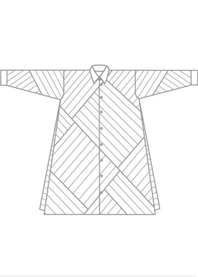 cotton slim a-line long sleeve shirt dress with collar and stepped insert -3/4 length