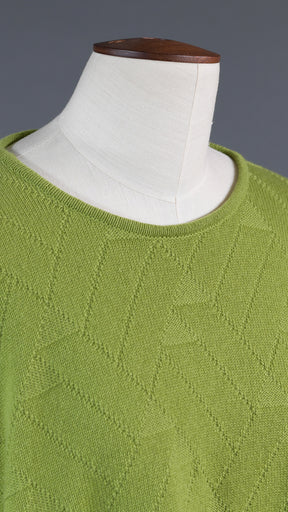 geometric diamonds 3/4 sleeve dps bateau neck cashmere sweater (mid plus) in limelight
