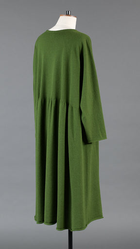 A-line bateau neck dress with pleated panels in leafgreen