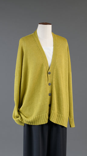 v neck cardigan - mid in yellow ochre