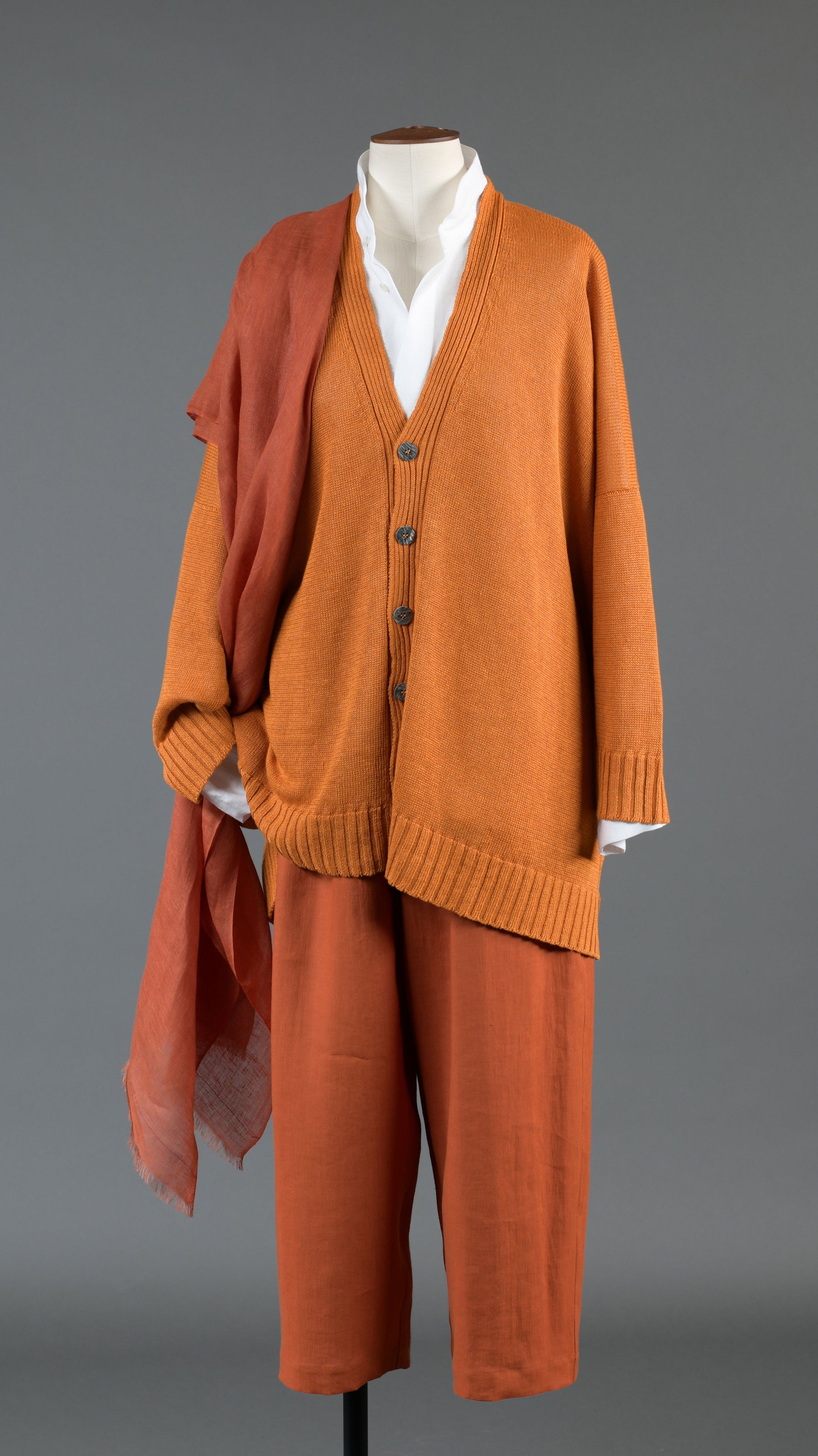 wide v neck cardigan - long in amber orange