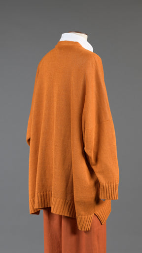 wide v neck cardigan - long in amber orange