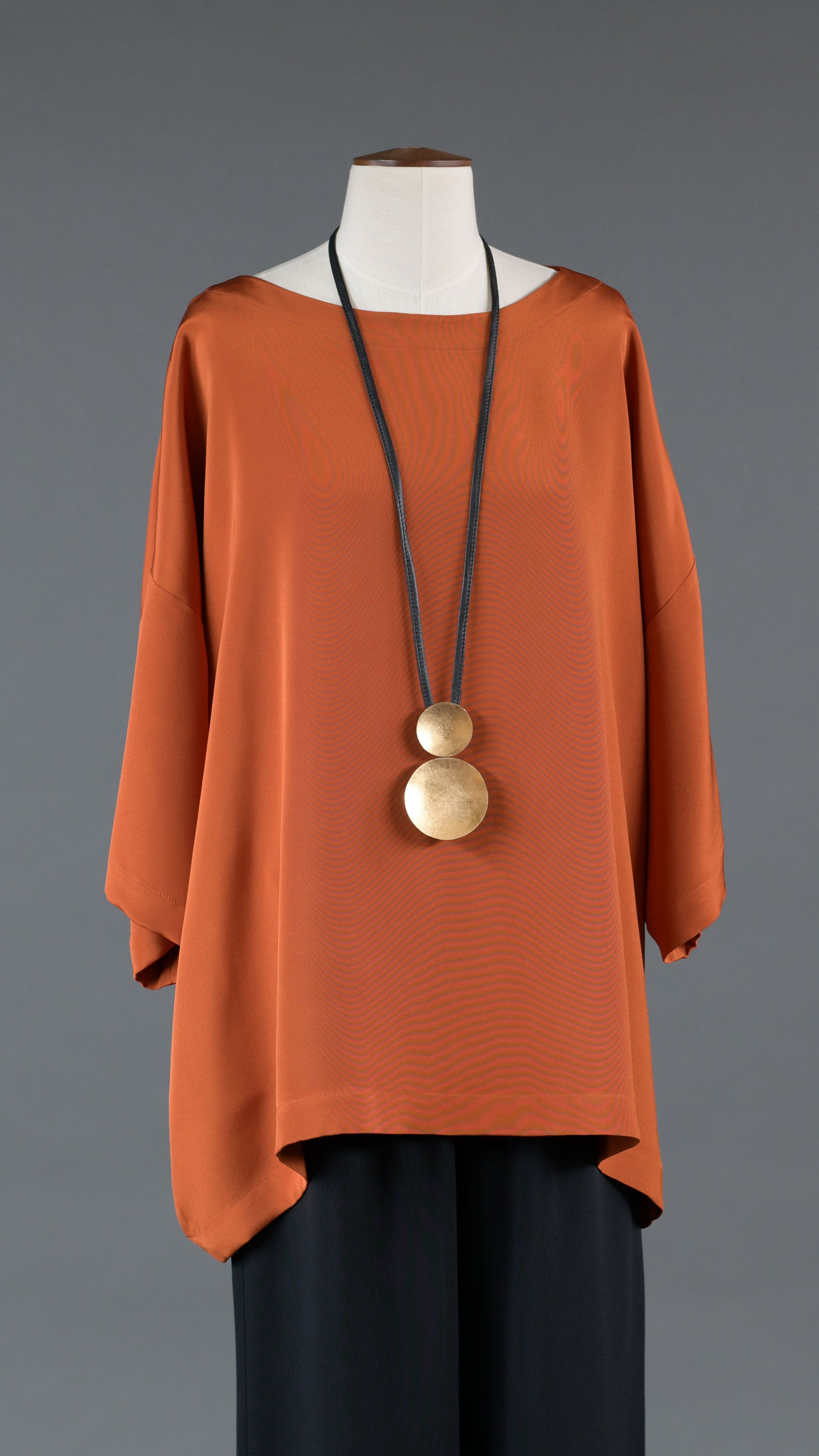 3/4 sleeve bateau neck tunic - long in burntorange