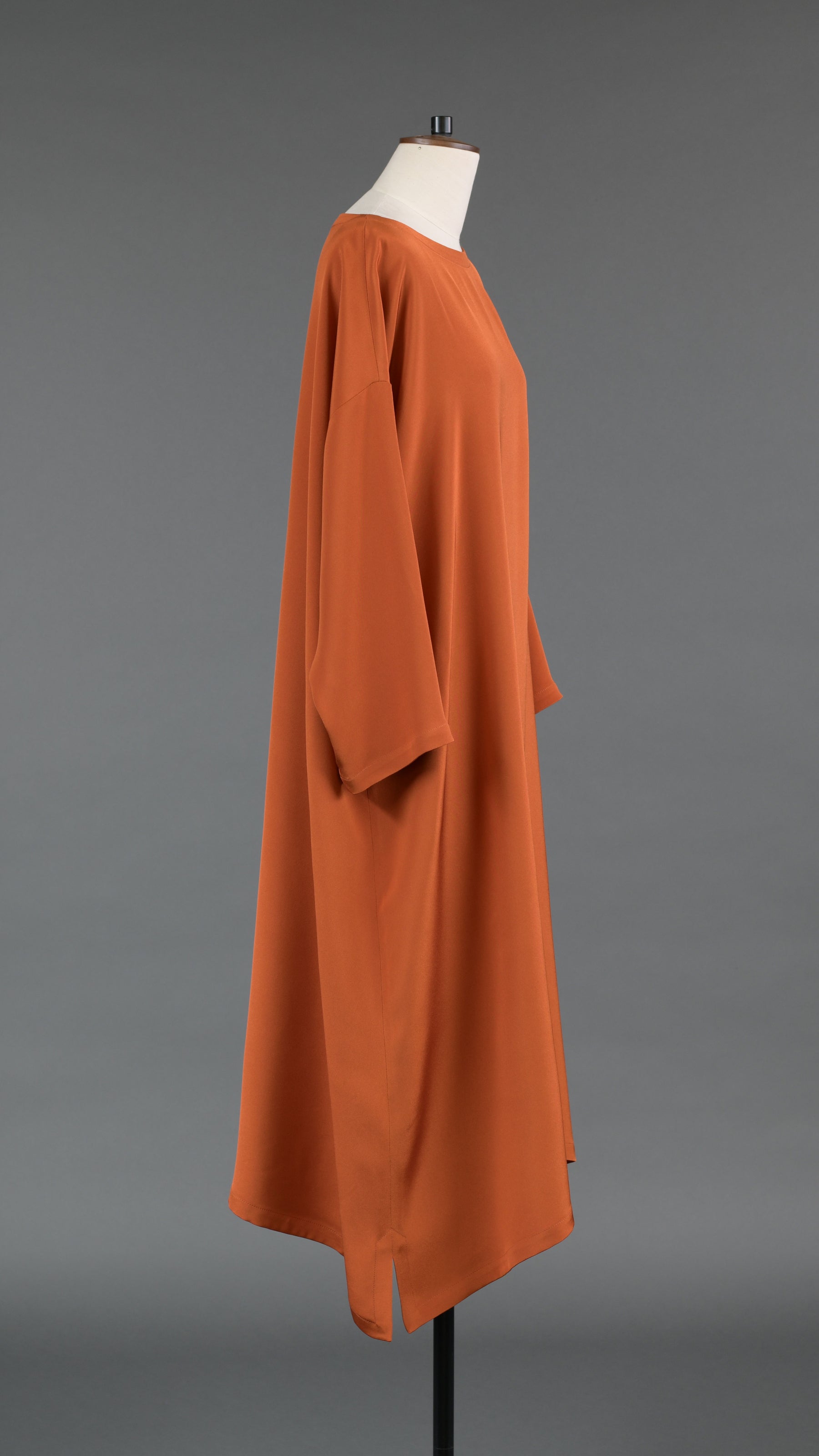 3/4 sleeve wide A-line scoop neck dress - full length in burntorange