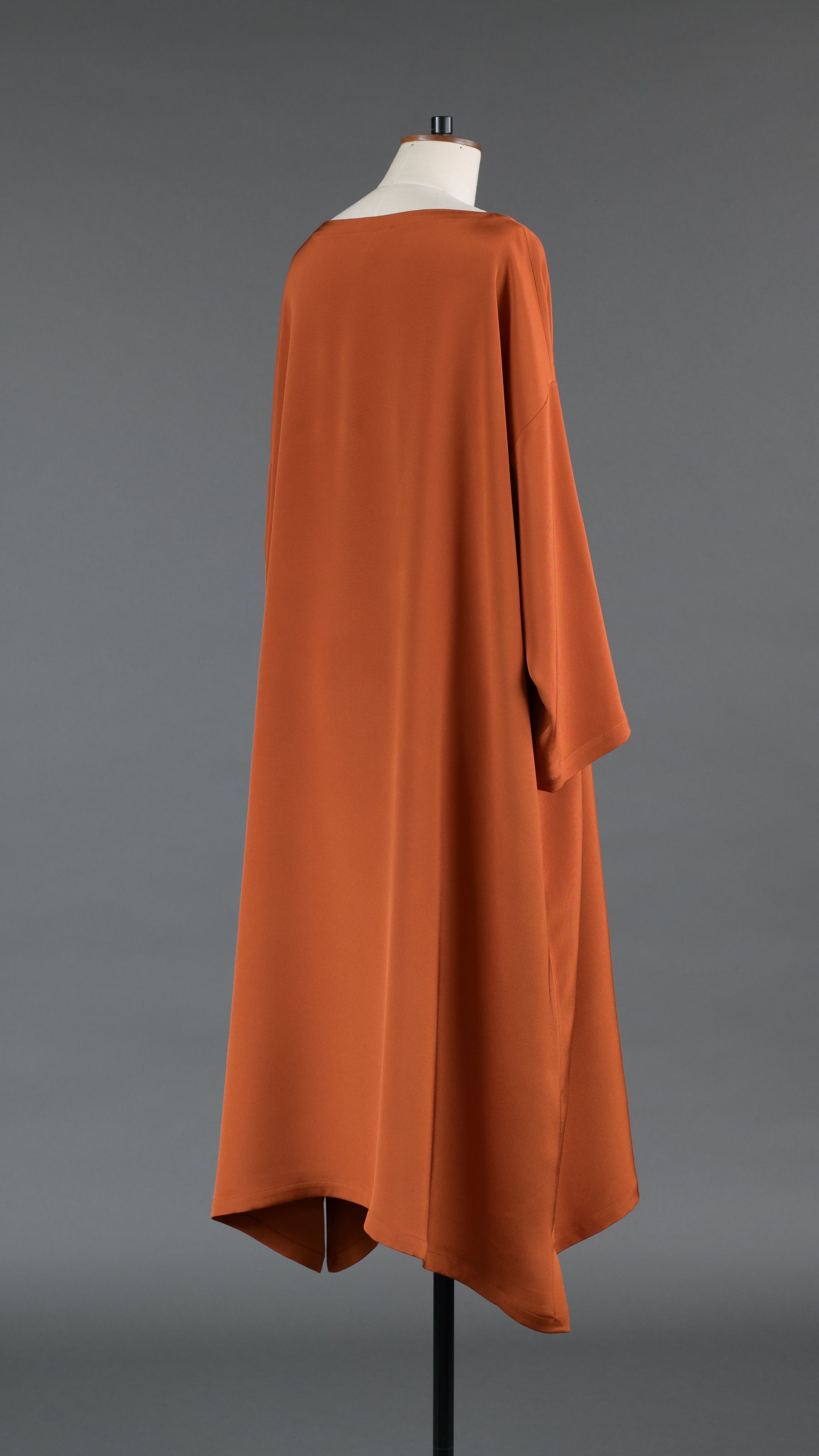 3/4 sleeve wide A-line scoop neck dress - full length in burntorange