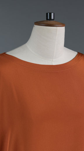 3/4 sleeve wide A-line scoop neck dress - full length in burntorange