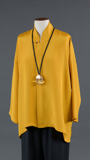 wide a-line shirt with chinese collar - mid plus in sunflower