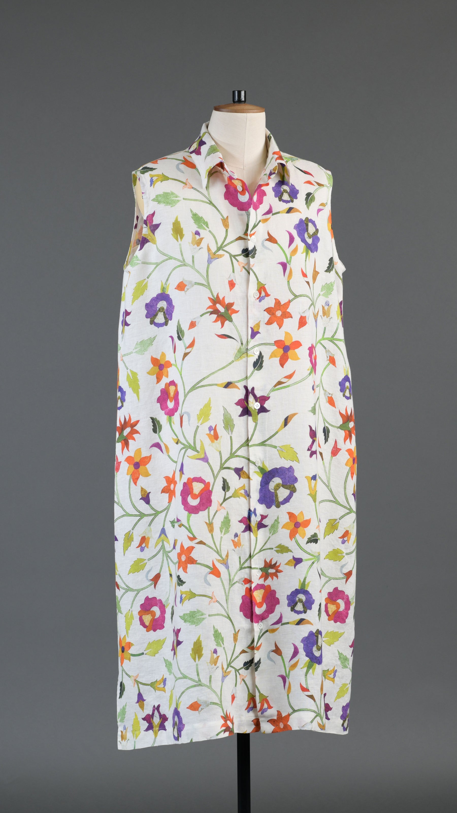 slim a-line sleeveless shirt dress with collar in multi colour