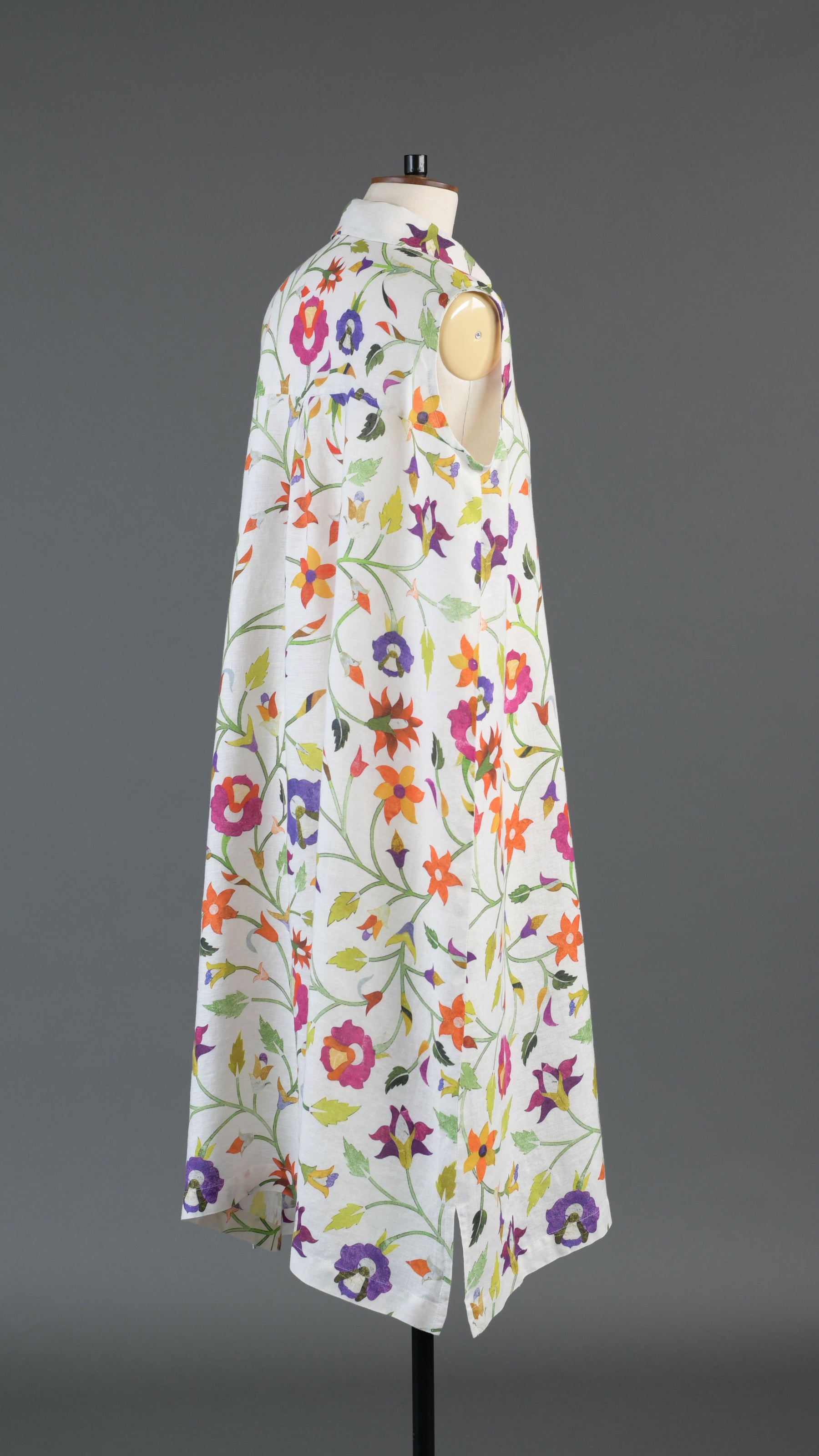 slim a-line sleeveless shirt dress with collar in multi colour
