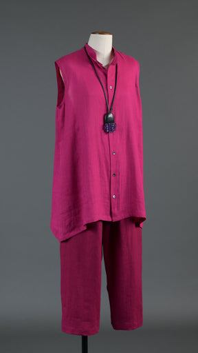 A-line collarless sleeveless shirt - long plus in lipstick