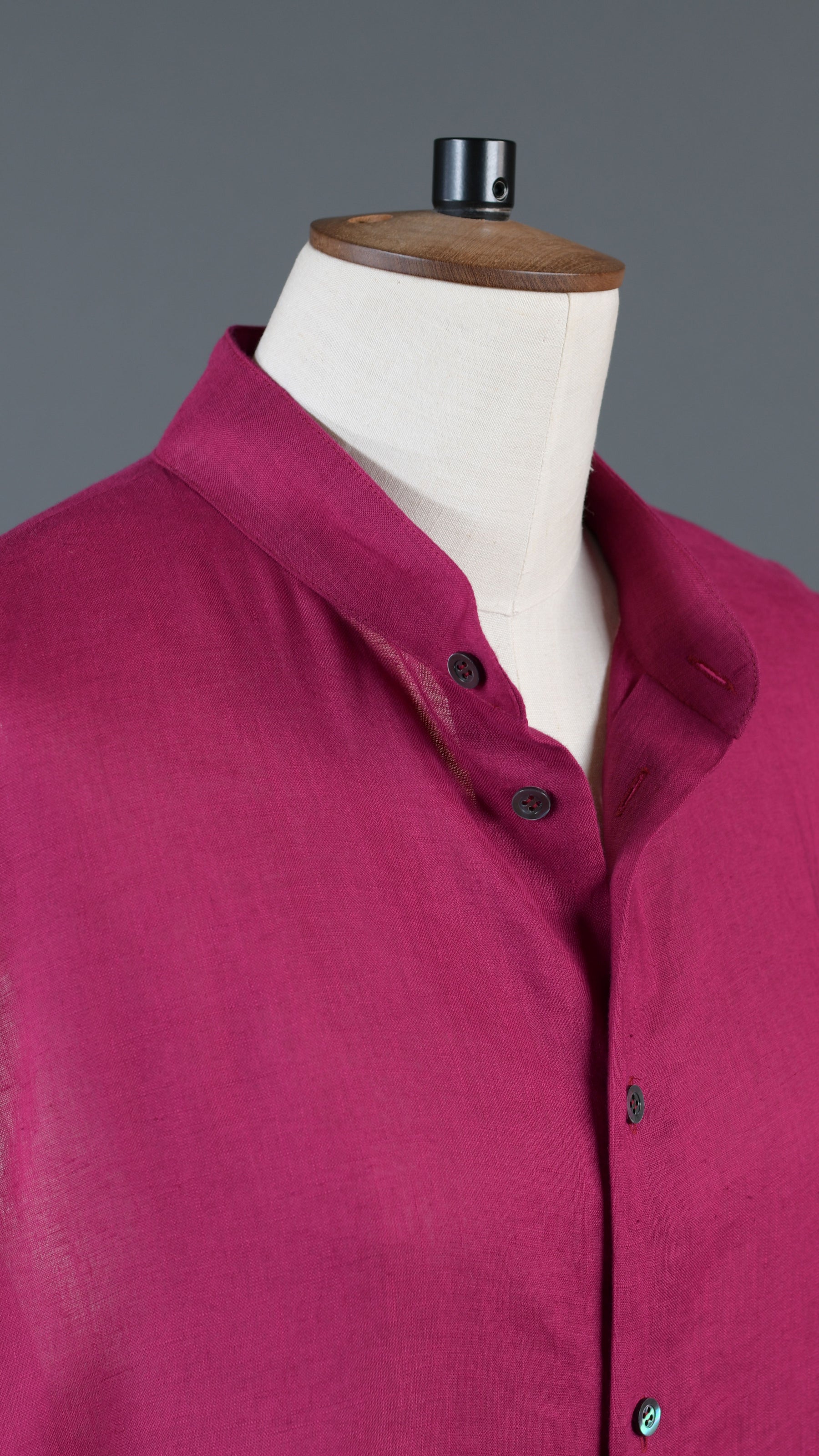 A-line collarless sleeveless shirt dress in magenta