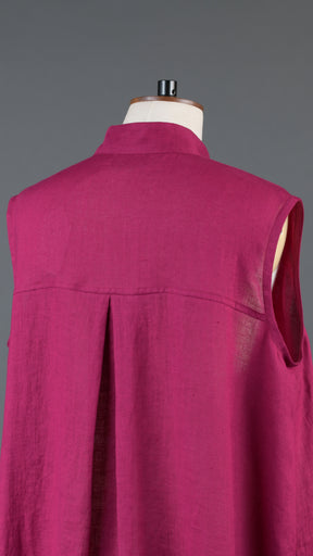 A-line collarless sleeveless shirt dress in magenta