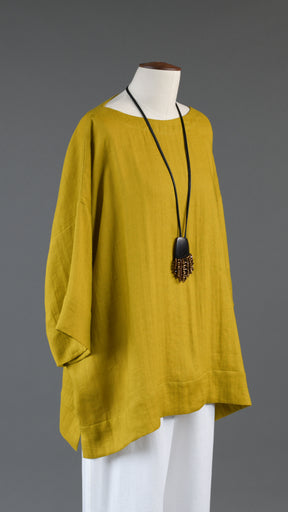 scoop neck 3/4 sleeve top with hem bands - long in dijon