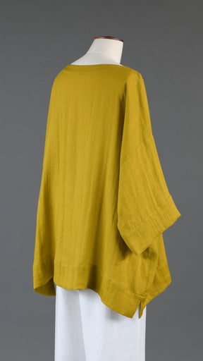 scoop neck 3/4 sleeve top with hem bands - long in dijon