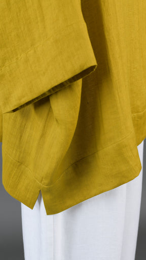 scoop neck 3/4 sleeve top with hem bands - long in dijon