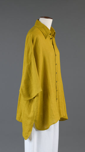 sloped shoulder wide a-line short sleeve shirt with collar - long in dijon