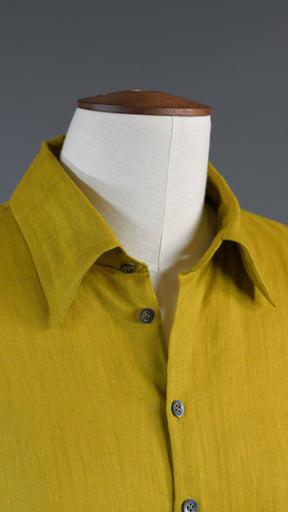 sloped shoulder wide a-line short sleeve shirt with collar - long in dijon