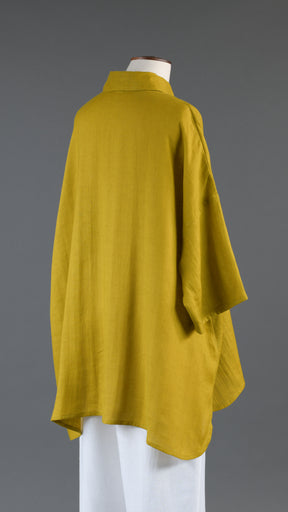 sloped shoulder wide a-line short sleeve shirt with collar - long in dijon