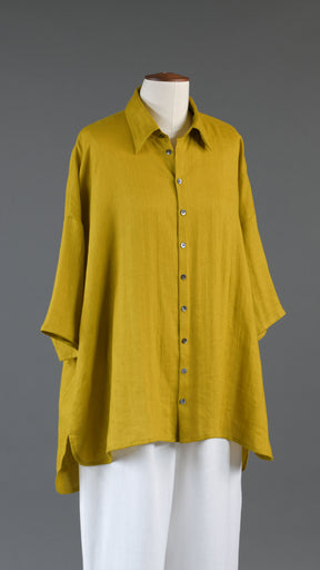 sloped shoulder wide a-line short sleeve shirt with collar - long in dijon