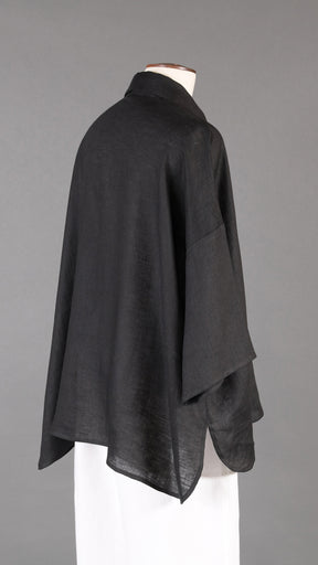 sloped shoulder wide a-line short sleeve shirt with collar - mid in black