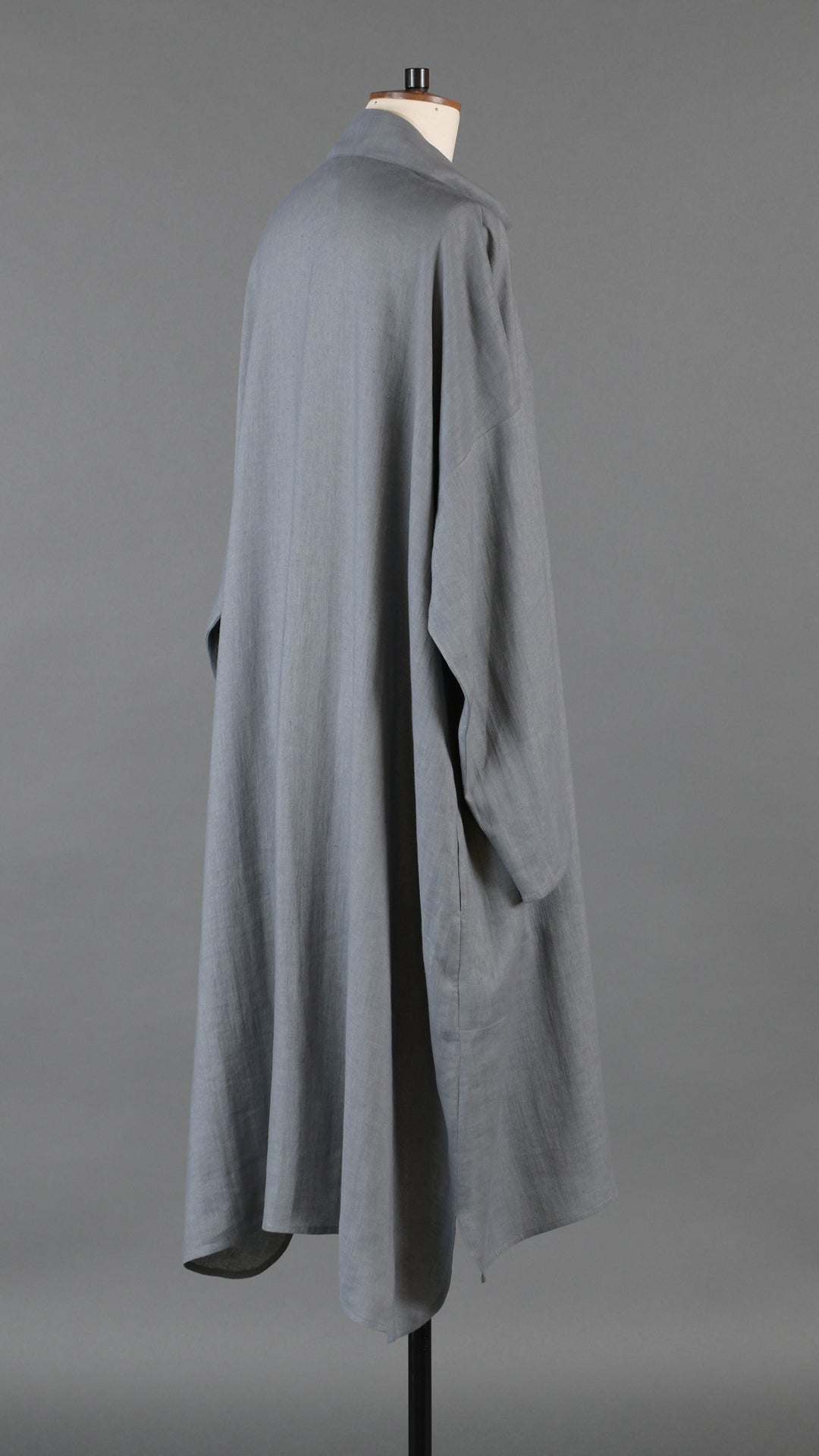 sloped shoulder wide a-line pleated collar smock dress in pewter