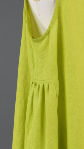 3/4 length side pleated sleeveless dress in greenlemon