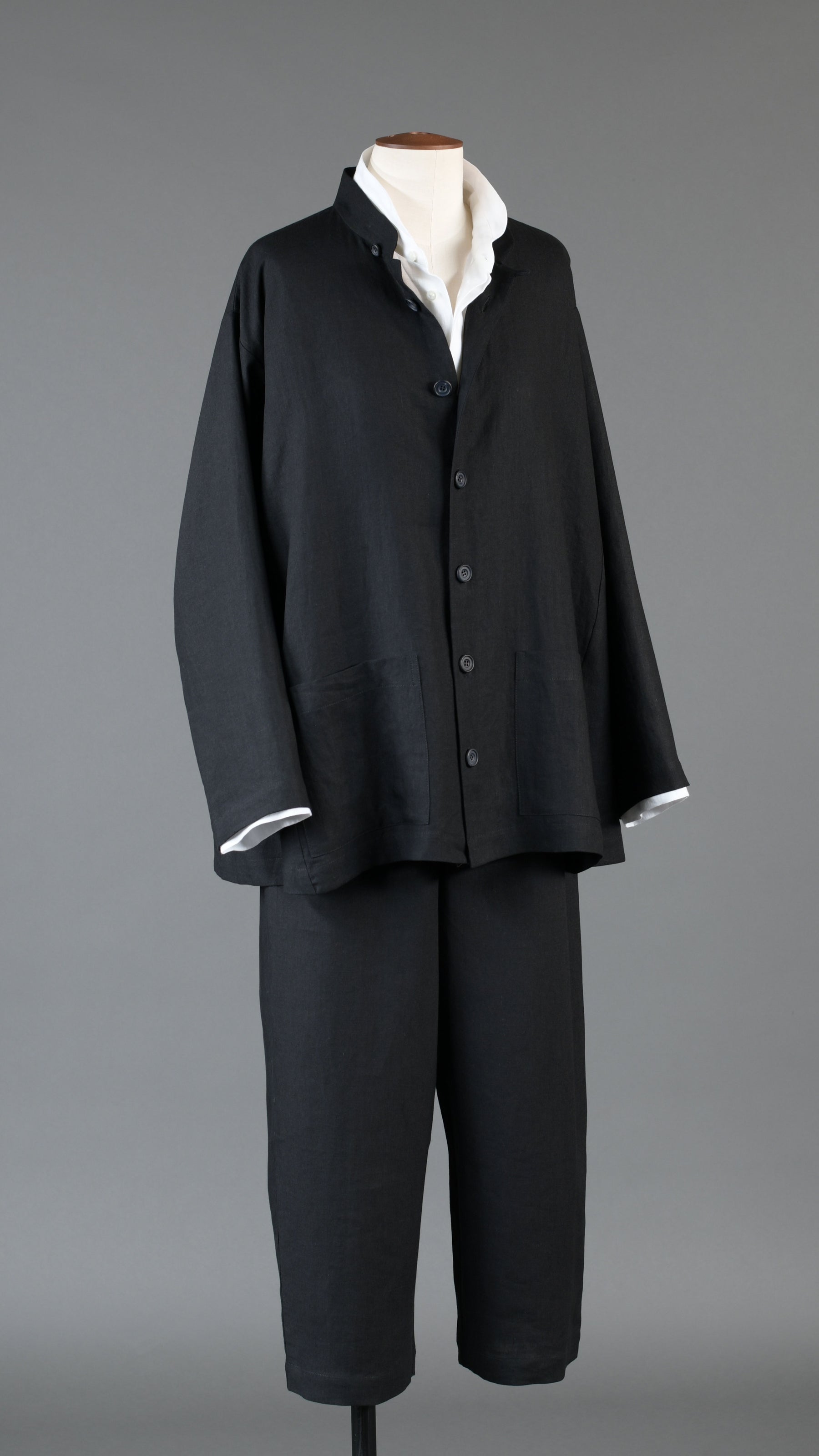 side panelled mandarin jacket - long in black