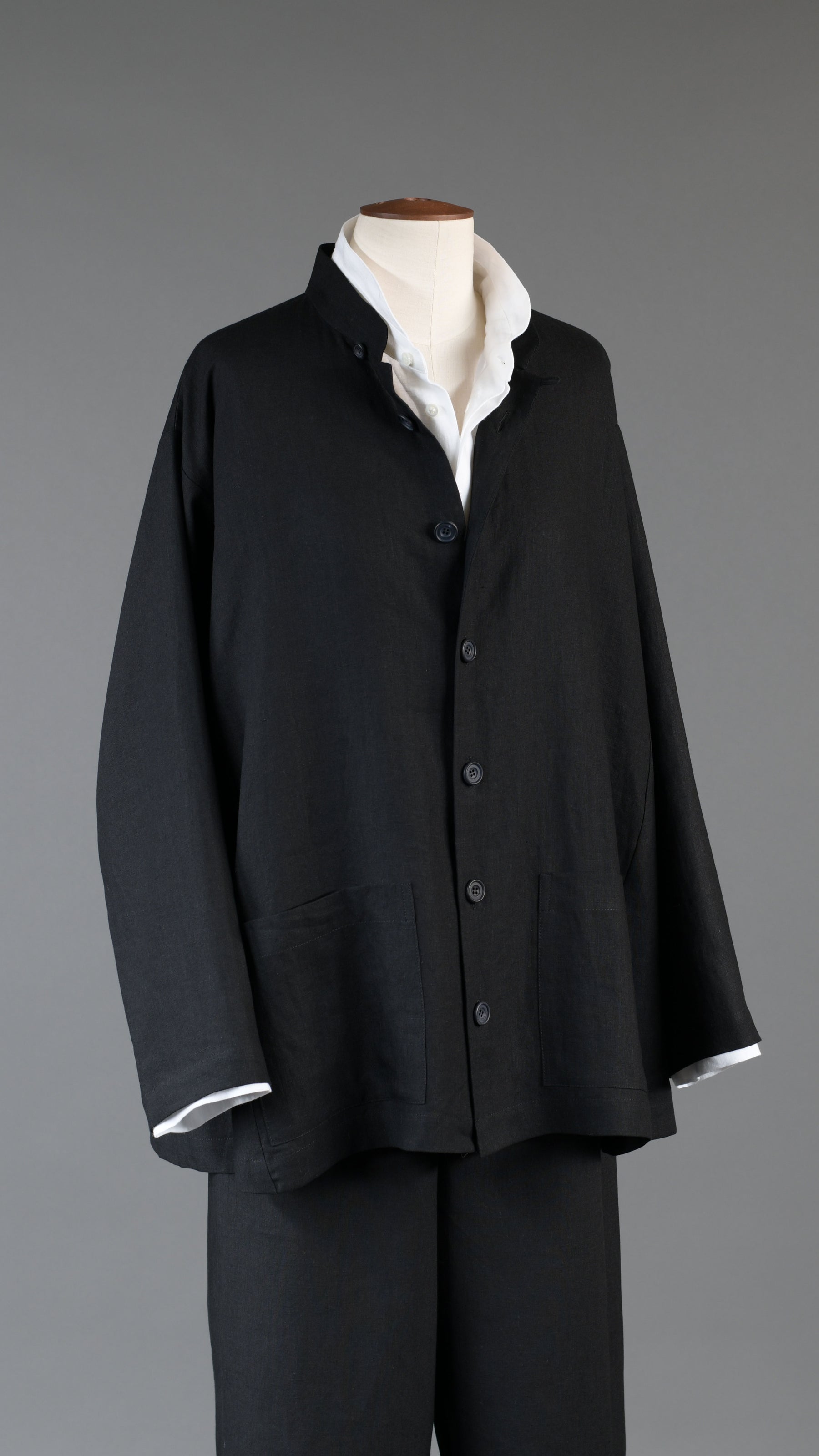 side panelled mandarin jacket - long in black