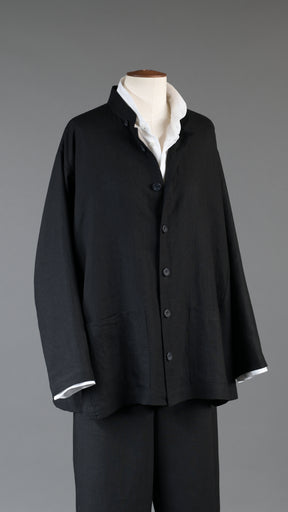 side panelled mandarin jacket - long in black