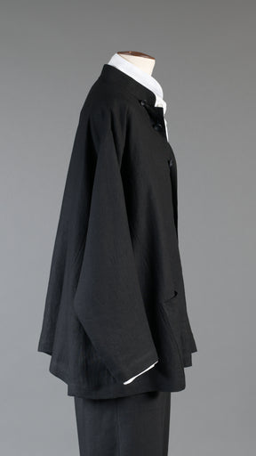 side panelled mandarin jacket - long in black