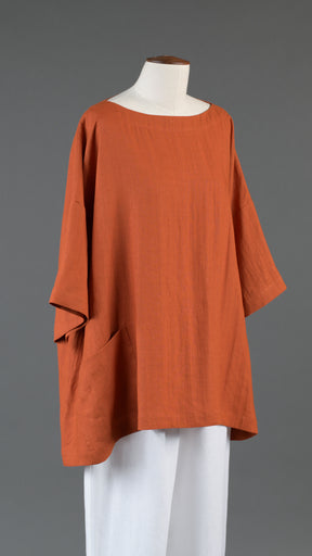 angle-to-front 3/4 sleeve scoop neck tunic - long in burntorange