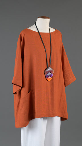 angle-to-front 3/4 sleeve scoop neck tunic - long in burntorange