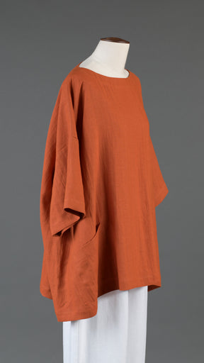 angle-to-front 3/4 sleeve scoop neck tunic - long in burntorange