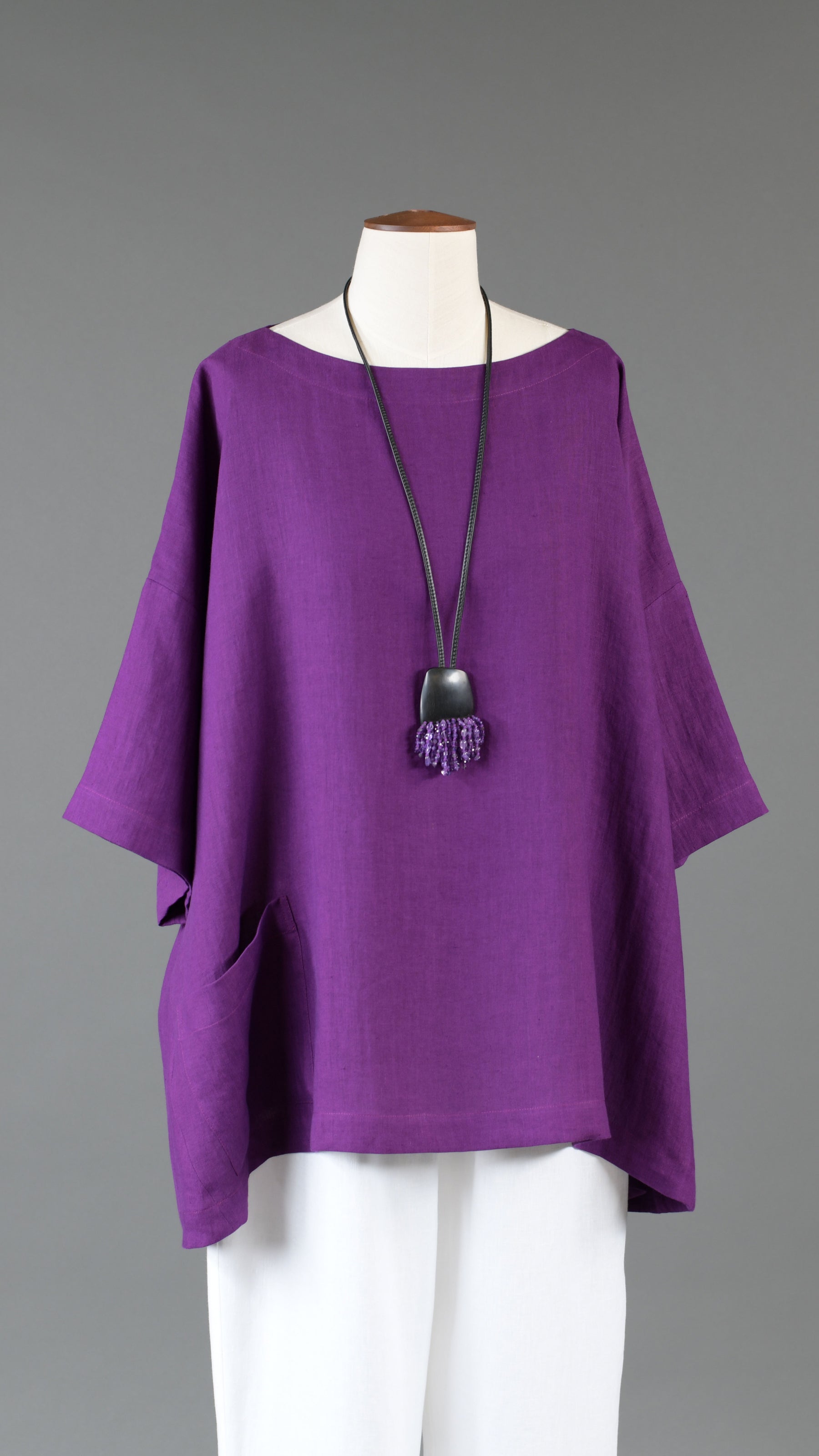 angle-to-front 3/4 sleeve scoop neck tunic - long in violet