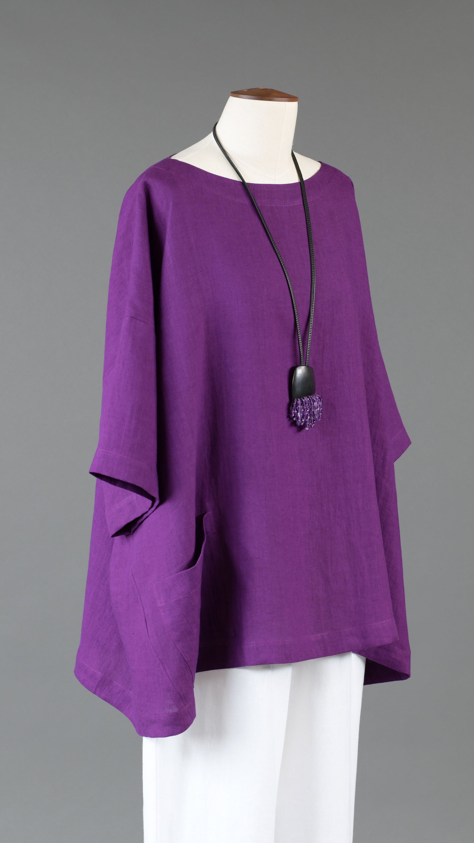 angle-to-front 3/4 sleeve scoop neck tunic - long in violet