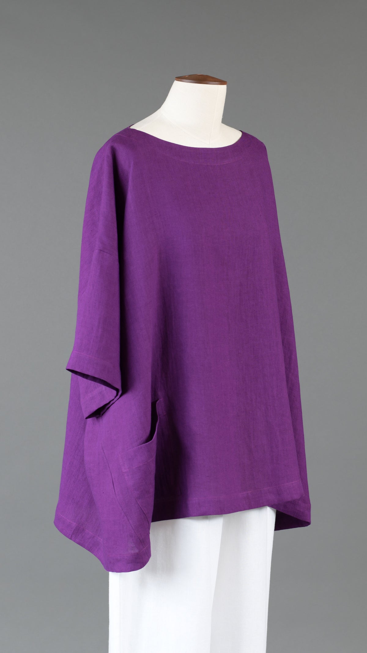angle-to-front 3/4 sleeve scoop neck tunic - long in violet