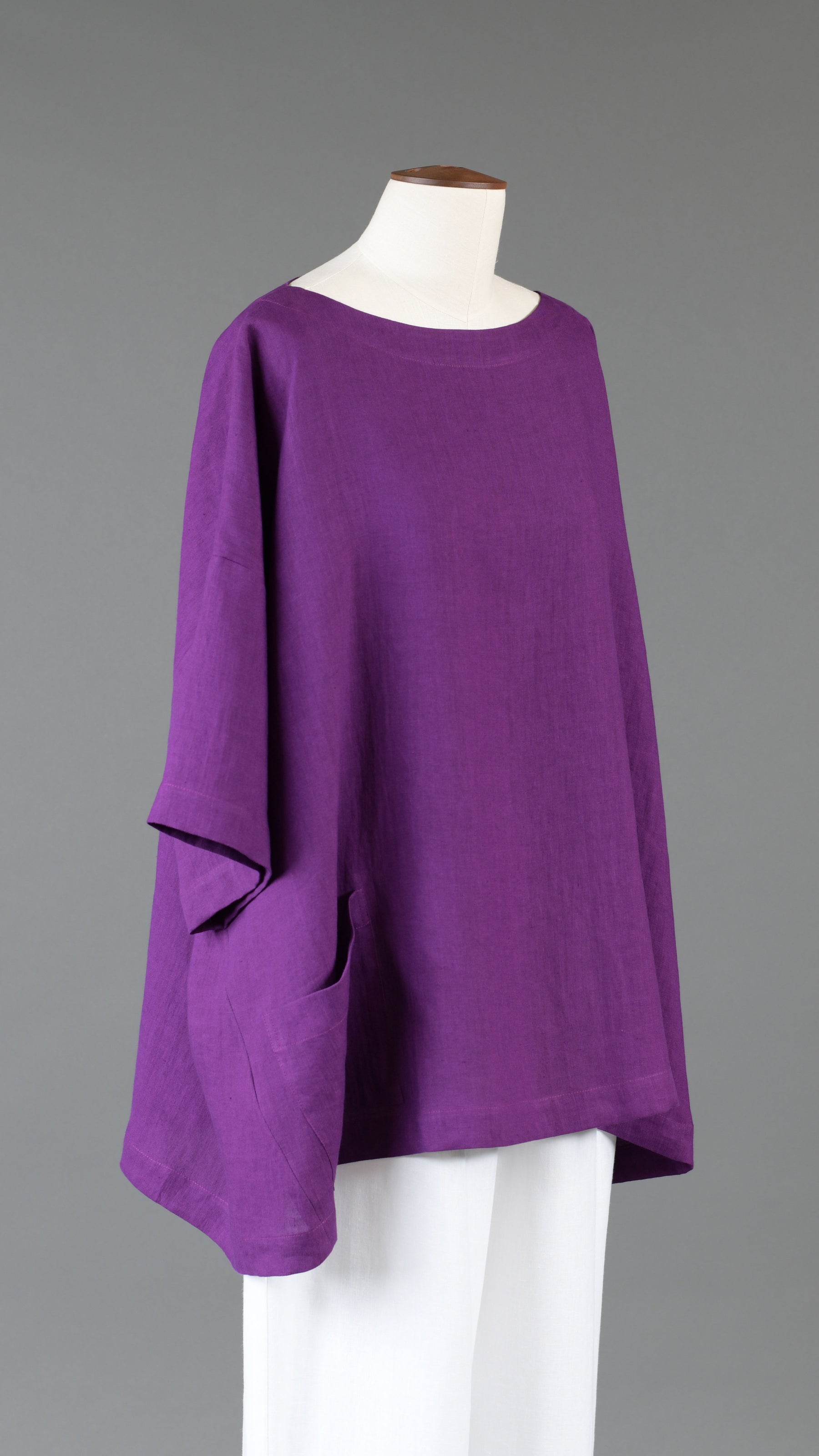 angle-to-front 3/4 sleeve scoop neck tunic - long in violet