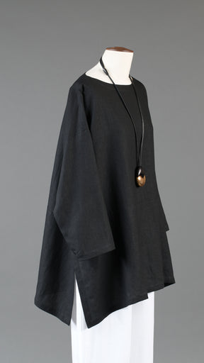 wide a-line scoop neck tunic with side slit detail - long in black