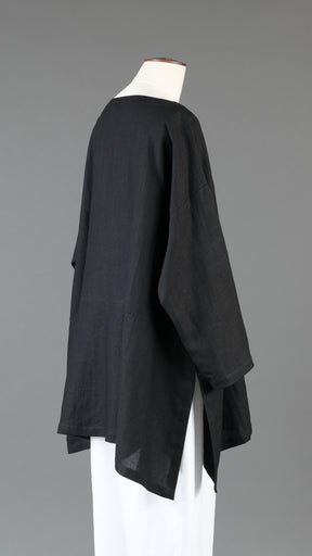 wide a-line scoop neck tunic with side slit detail - long in black