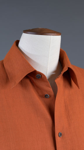 slim a-line sleeveless shirt with collar and side slit detail - long in burntorange