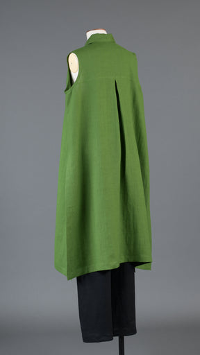 slim a-line sleeveless shirt dress with collar and side slit detail in darklime