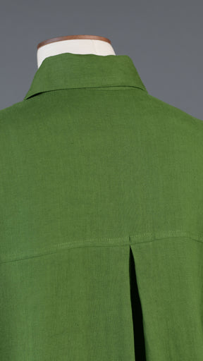 slim a-line sleeveless shirt dress with collar and side slit detail in darklime