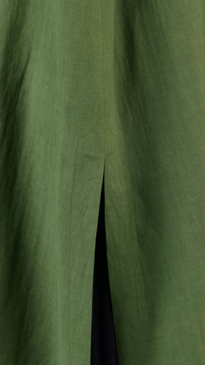 slim a-line sleeveless shirt dress with collar and side slit detail in darklime