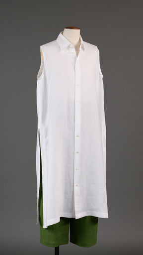 slim a-line sleeveless shirt dress with collar and side slit detail in white