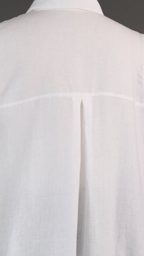 slim a-line sleeveless shirt dress with collar and side slit detail in white