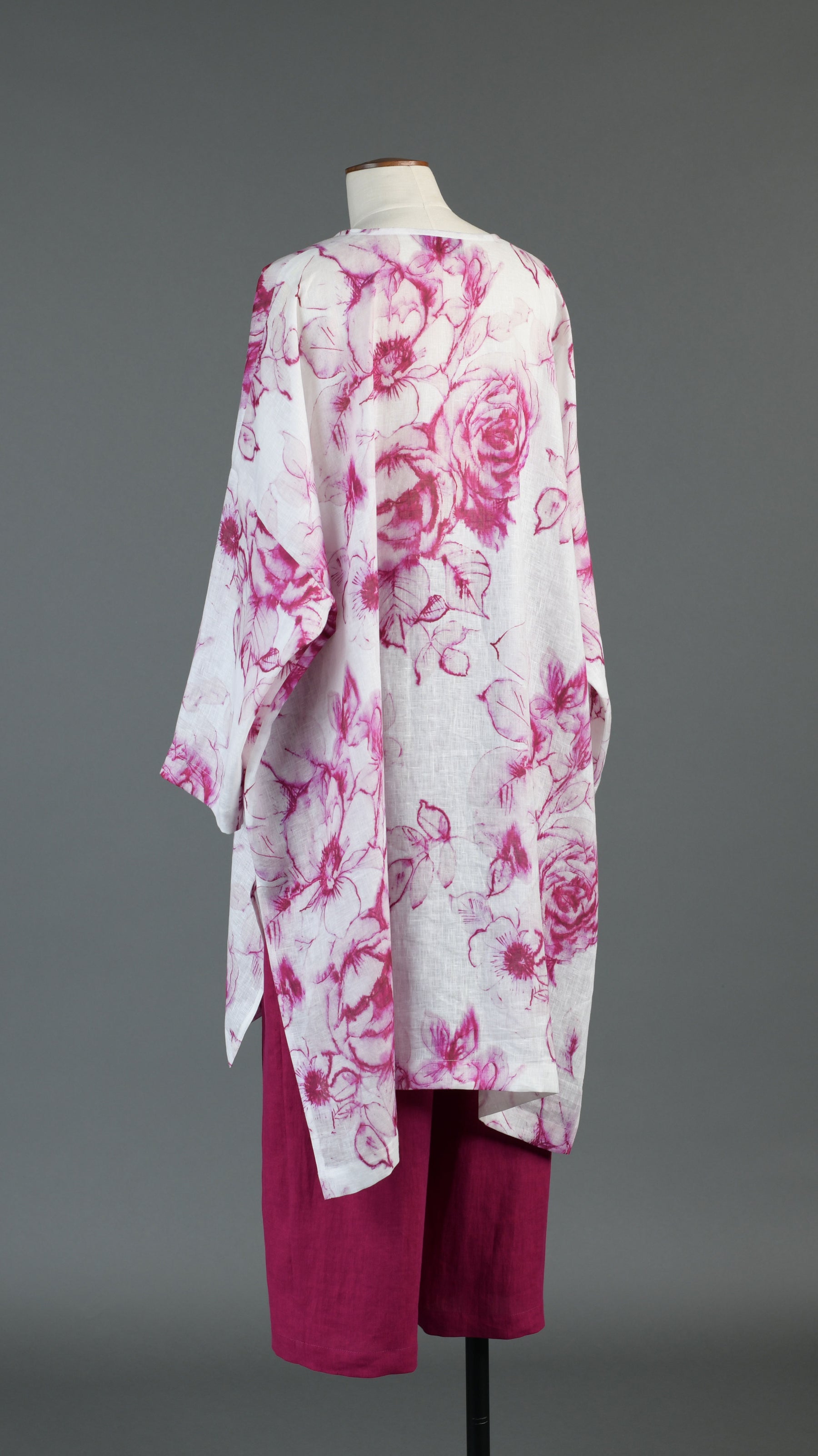 wide longer back bound neck shirt - very long with slits in magenta
