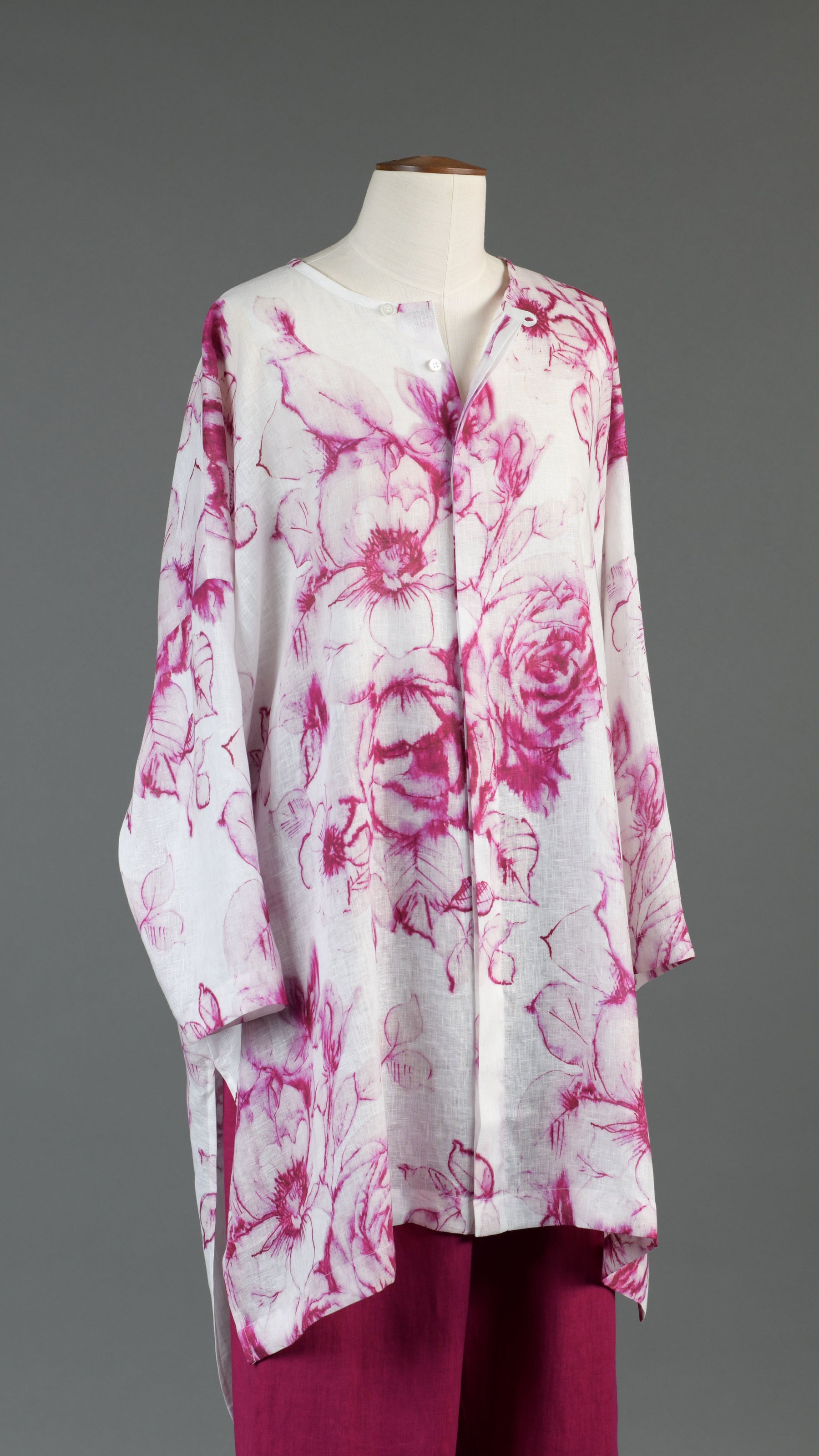 wide longer back bound neck shirt - very long with slits in magenta